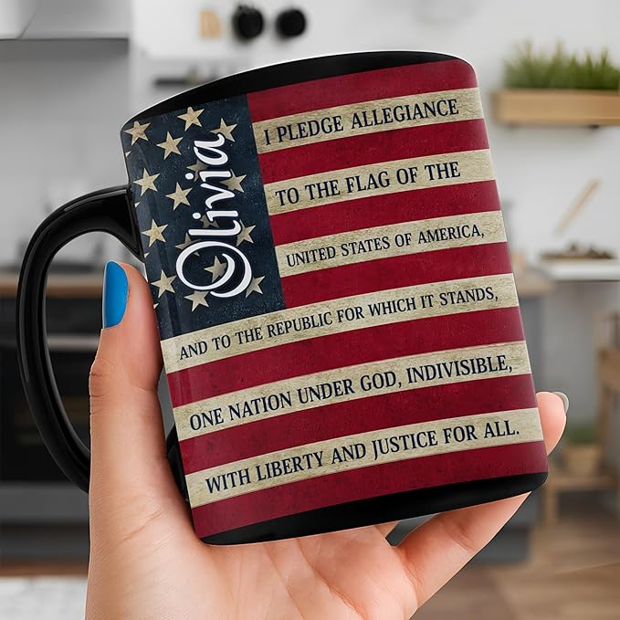 Hyturtle Personalized American Gifts for Men Women - Independence Day 4th Of July - American USA Flag Custom Name 11oz Black Ceramic Coffee Tea Mug For Him Her Dad Mom