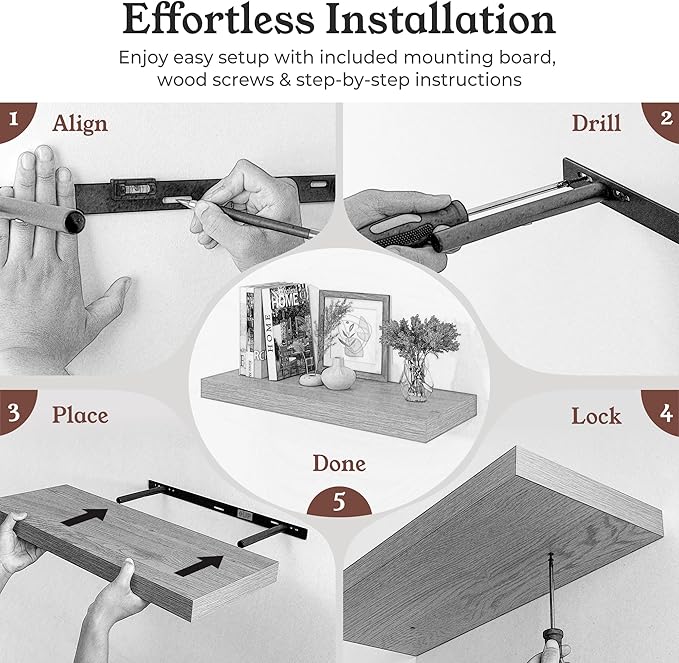 Floating Shelves for Wall, 9.3" Deep Wall Mounted Wood Shelves for Bathroom, Bedroom, Living Room, Kitchen, Hanging Shelf for Books/Storage/Room Decor (Black, 40")