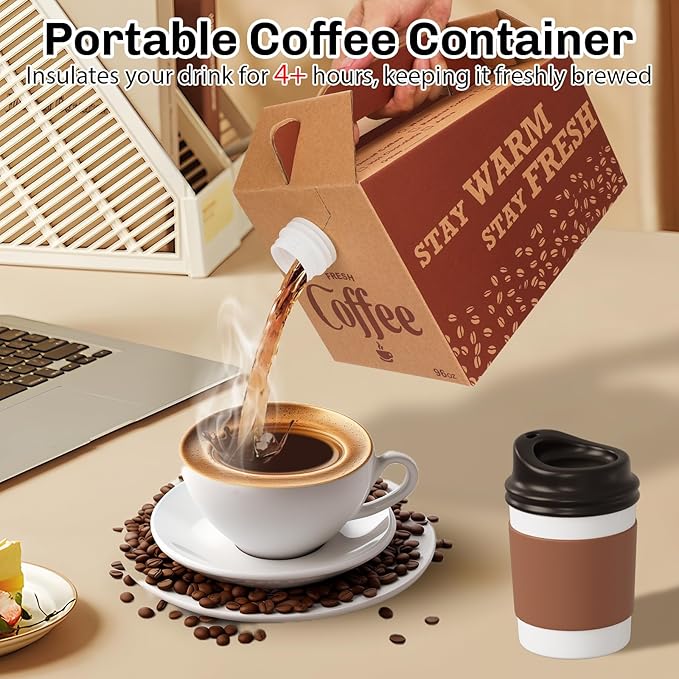 10 Pack Disposable Coffee Box Dispensers Coffee to Go Drink Containers Insulated Hot Beverage Dispenser coffee Carrier with Handle Beverage Server for Parties Catering Take Out (96 oz)