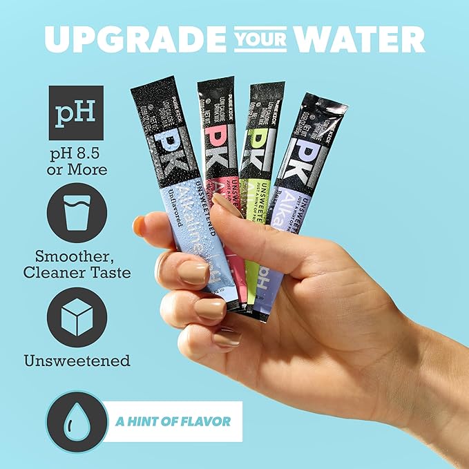 Pure Kick Alkaline pH 8.5 or Higher Powdered Drink Mix Packets Variety Pack, 30 Singles to Go!, Unsweetened with a Hint of Flavor - Watermelon, Berry, Cucumber Lemon & Unflavored, 30 Servings