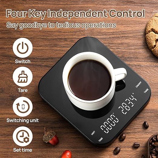 Meilen Mini Espresso Coffee Scale with Timer - 0.1g Precise, USB Rechargeable, 6 Weight Units, 2kg Digital Scale for Espresso, Pour Over, Drip, Kitchen (3kg Black 1 Pack)