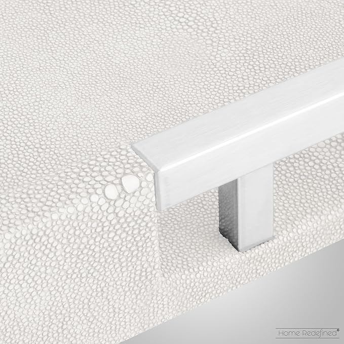 Modern Elegant 17.5"x12" White Rectangle Shagreen Faux Leather Decorative Tray Ottoman Coffee Table Perfume Living Room Kitchen Serving Tray with Silver Metal Handles for All Occasion's