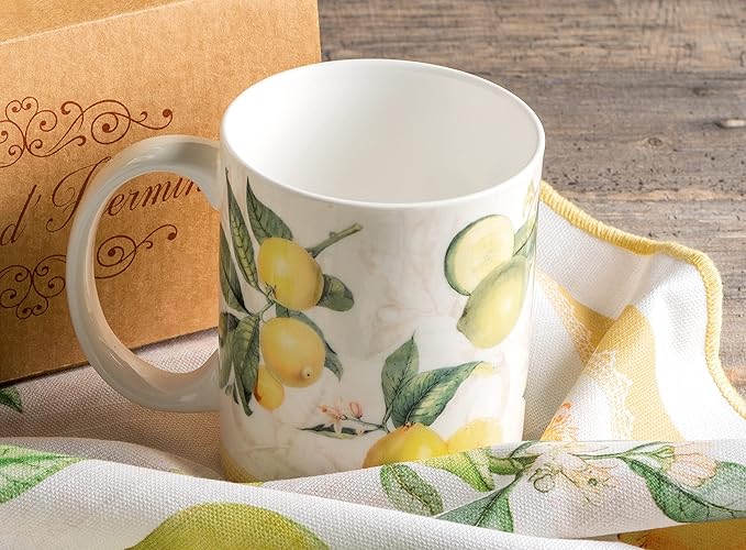 Maison d' Hermine Coffee Mug with Handles Fine Bone China Mugs Pack of Two Tea Cups for Hot Beverages Cappuccino Latte Home Restaurant Office Perfect for Gift (Limoncello, 12 Ounce)