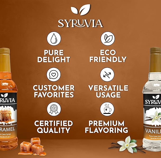 Syruvia Coffee Syrup Variety Pack - Vanilla & Caramel- Gluten-Free, Kosher, 25.4 fl oz Bottles - Enhance Your Coffee Experience with Premium Flavoring Syrups