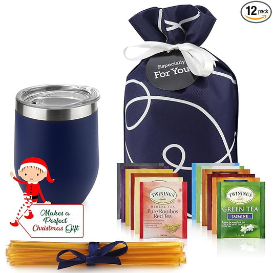 Tea Lovers Gifts Basket - Gift Set Include Temperature Retention Cup 12 Special Blend Teabags & Honey Presented in Beautiful Gift Bag For Women & Men - Birthday, Get Well, Thinking of You Care Package