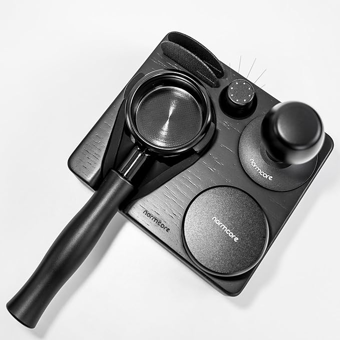 Normcore Compact Tamping Station - Espresso Black Tamper Station Base - Genuine American Black OAK Tamper Holder - Wooden Coffee Portafilters Stand Base For 54 /58mm Espresso Machine Accessories