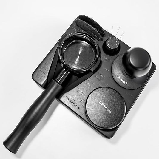 Normcore Compact Tamping Station - Espresso Black Tamper Station Base - Genuine American Black OAK Tamper Holder - Wooden Coffee Portafilters Stand Base For 54 /58mm Espresso Machine Accessories