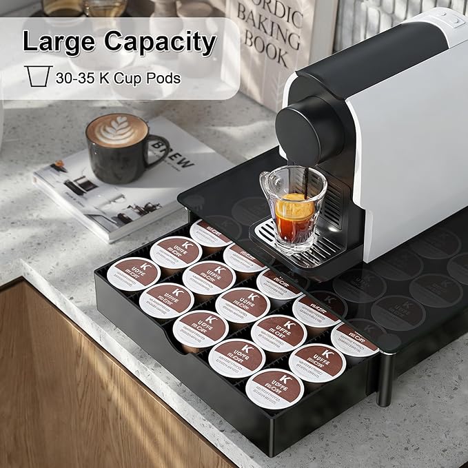 gianotter Crystal Tempered Glass Vertuo Pod Holder Drawer, Compatible with Nespresso Vertuo Capsules, Compatible with 40 Large or 60 Small Nespresso Capsule Organizer (Black)