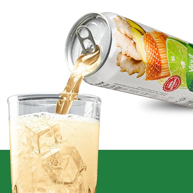 VINUT Ginger, Honey & Lime Juice, 85% Juice, No Added Sugar, Not From Concentrate, 16.9 fl oz (500 mL) Can, Pack of 12