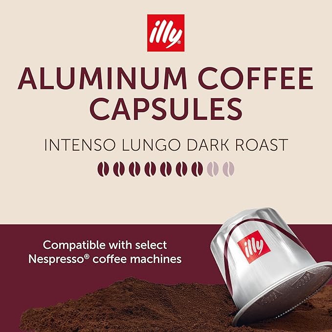 illy Espresso Compatible Capsules, Coffee Pods for Nespresso Original Line Machine, Intenso Lungo Dark Roast, 100% Arabica, Premium Italian Coffee, Single Serve, 10 Count, 5 Pack
