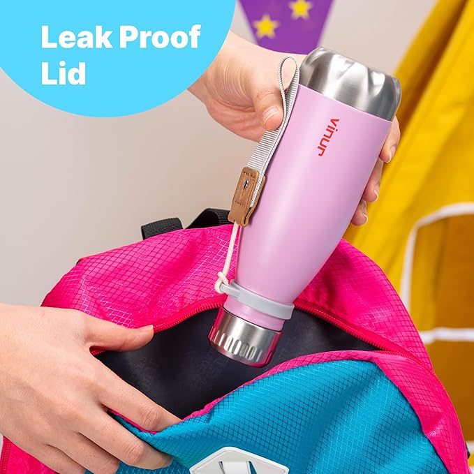 VINUR 12 oz Water Bottle for Kids-Stainless Steel Insulated Water Bottle for School-Cola Shape Leak Proof Travel Flask for Girl and Boy, Sky Blue