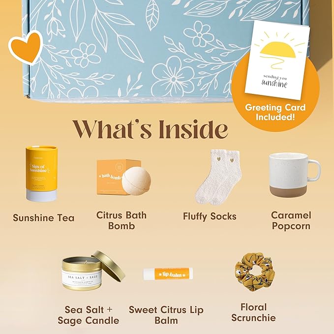 Unboxme Gift Basket for Women, Spa Gifts for Women Self Care Package with Herbal Tea, Mug, Bath Bomb, Candle, Cloud Socks, Lip Balm, Sheet Mask & Card
