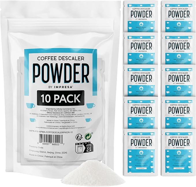 Impresa Descaling Powder & Coffee Machine Cleaning Powder for Breville, for Keurig, for Nespresso, for Delonghi, for Ninja & More - Espresso Machine Descaler - Pot & Coffee Maker Cleaner [10 Uses]