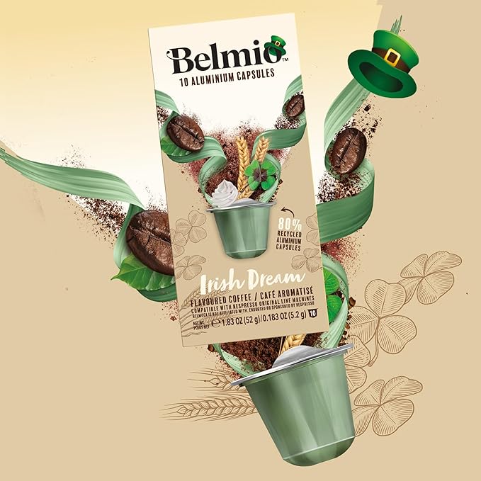Belmio Irish Dream Espresso Coffee Pods – Medium Roast – Velvety & Smooth - Nespresso Original Line Compatible – 10 Count (Pack of 10)