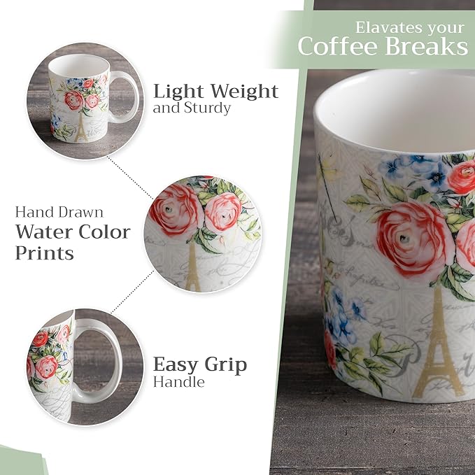 Maison d' Hermine Coffee Mug with Handles Fine Bone China Mugs Pack of One Tea Cups for Hot Beverages Cappuccino Latte Home Restaurant Office Perfect for Gift (Champ De Mars - Paris, 12 Ounce)