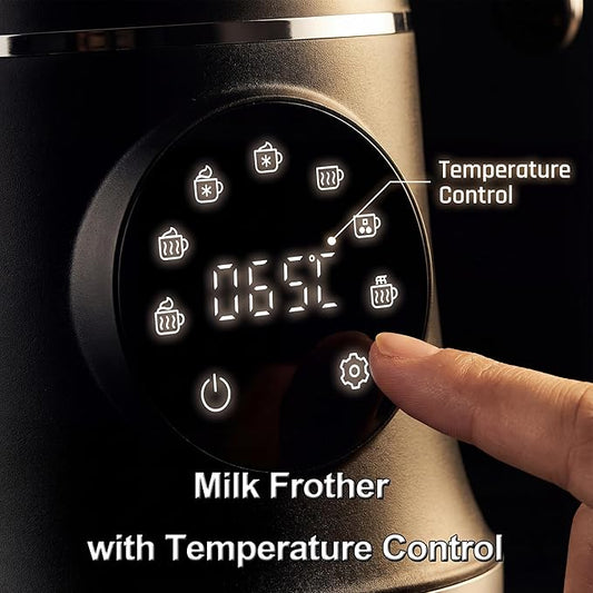 7-IN-1 Milk Frother, 20.3 OZ Milk Frother and Steamer with Temperature Control Stainless Steel Electric Milk Frother Dishwasher Safe Hot and Cold Foam for Latte Hot Chocolate Cocoa (Black)