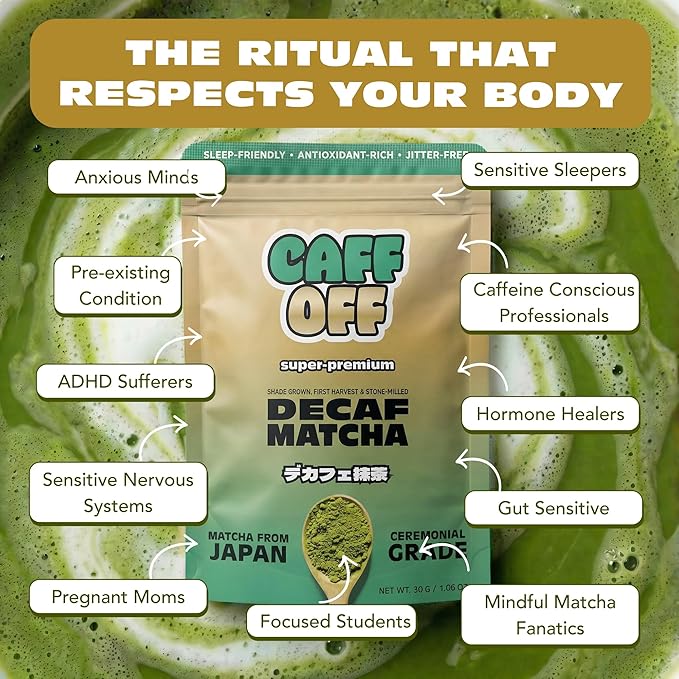 Super-Premium Decaf Matcha Green Tea Powder From Japan – 1.06 oz / 30 g – Highest Ceremonial Grade Matcha On The Market – Naturally Decaffeinated Without Chemicals – Tested for Heavy Metals – First Harvest, Shade-Grown & Caffeine-Free Matcha Powder