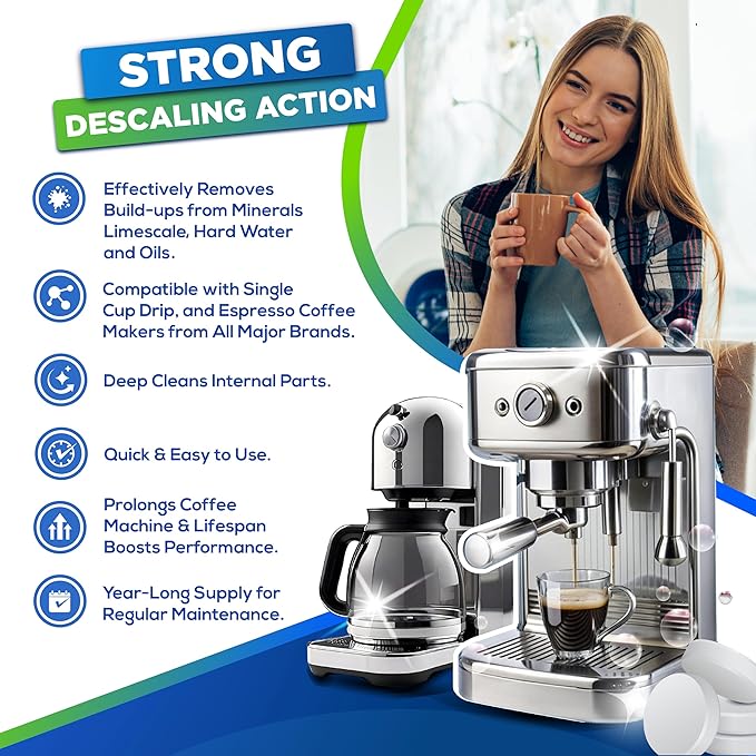 Whirl Fresh Coffee Machine Descaler Tablets – 24 Count, Coffee Maker Cleaner Tablets Compatible with All Major Brands Including Breville, Nespresso, Keurig, Ninja, Philips,Miele, Delonghi & more