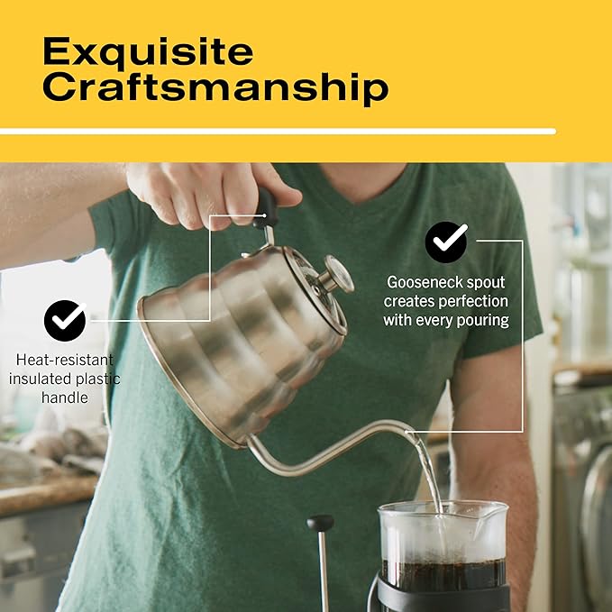 Bean Envy Pour Over Coffee Kettle, Small Gooseneck Kettle with Thermometer and Ergonomic handle, Pour Over Kettle Stainless Steel 40 Oz, Gooseneck Tea Kettle for all occasions.
