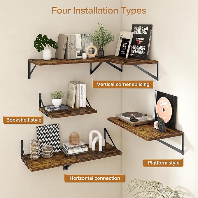 Deep Floating Shelves Wall Mounted, 30"x12" Brown Wood Shelves with Brackets Set of 2 for Bedroom, Living Room, Bathroom, Kitchen, Office - Storage & Display Shelf for Decor, Books, Plants