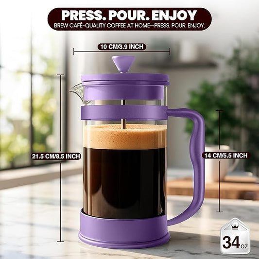 Utopia Kitchen 34 Ounce 1 Liter French Press Coffee Maker, Tea Maker, Travel Coffee Presses, Heat Resistant Thickened Borosilicate Coffee Pot for Camping Travel Gifts, Plum Pack of 1