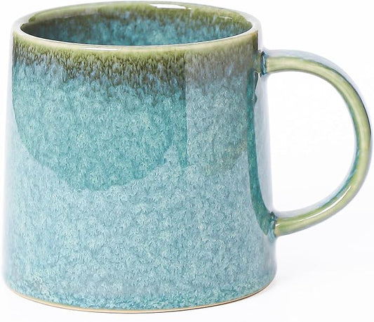 Mkour 20oz Large Ceramic Coffee Mugs, Handmade Cup, Big Tea Cups with Large Handle for Office and Home, Microwave and Dishwasher Safe (Crystal Green)