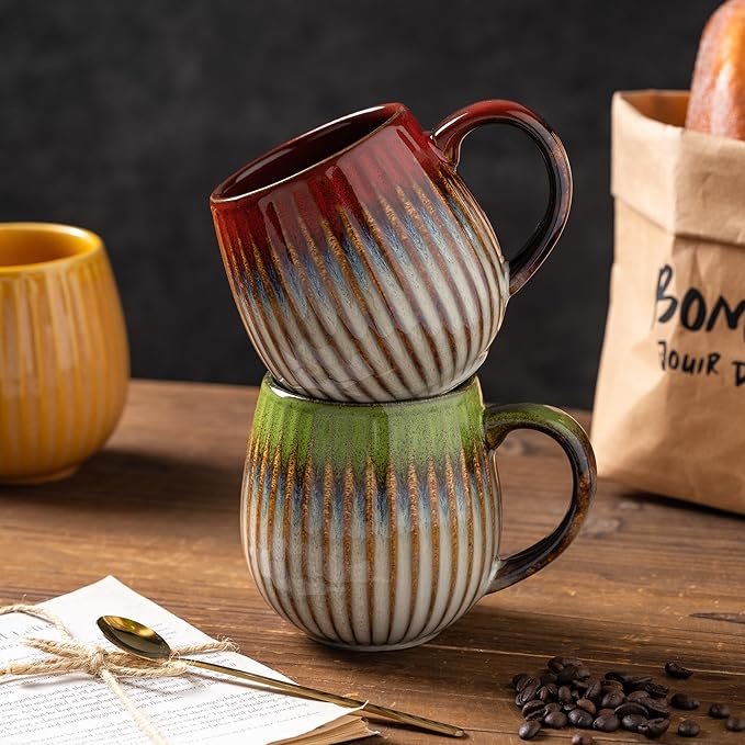 Coffee Mug, Porcelain 17 oz Large Tea Coffee Cup for Office and Home, Big Mug for Women, Men, Microwave Dishwasher Safe, Ink Wash Green