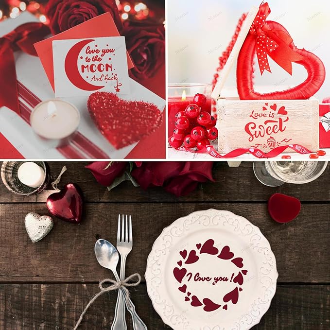 Valentines Day Cake Stencils Kit Reusable Cookie Coffee Stencil Drawing Template for Dessert Buttercream Painting Envelopes DIY Crafts Wall Floor Decor (12 Pcs Confession of Love)