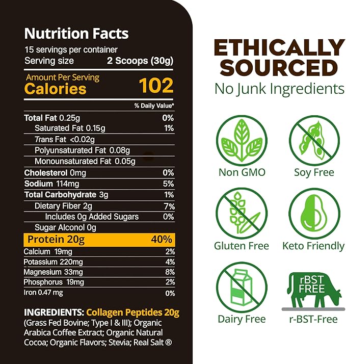 MariGold High Protein Collagen Coffee - Mocha Collagen Latte, Dairy Free, 20g Grass-Fed Type I & III Collagen Peptides, Energy Boost, 2 Shots Organic Espresso, Non-GMO, 1 Lb Bag, 15 Servings