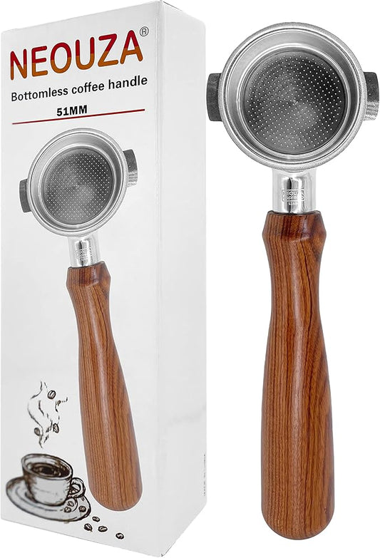 NEOUZA 51mm 2 Eears Espresso Bottomless Portafilter for Delonghi Stilosa Icona ECP31.21 ECP33.21 ECP35.31 ECP36.31, 304 Stainless Steel with Non-Pressurized Basket