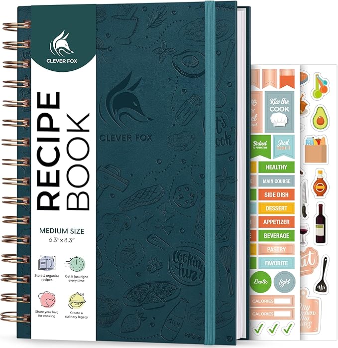 Clever Fox Recipe Book Spiral – Make Your Own Family Cookbook – Blank Recipe Notebook Organizer – Empty Cooking Journal to Write in Recipes – Medium Size, 6.3”x8.3”, Hardcover (Dark Teal)