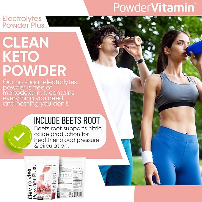 PowderVitamin Electrolytes Powder Plus (100 Servings) Watermelon Electrolyte Powder, Zero Calorie, Keto, 0 Sugar, No Maltodextrin,1000mg Potassium,120mg Calcium,120mg Magnesium, Energy Hydration Powde