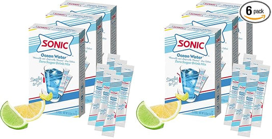 Sonic Singles to Go Powdered Drink Mix, Ocean Water, 6 Sticks per Box, 3 Boxes included (18 Sticks Total) (Pack of 2)