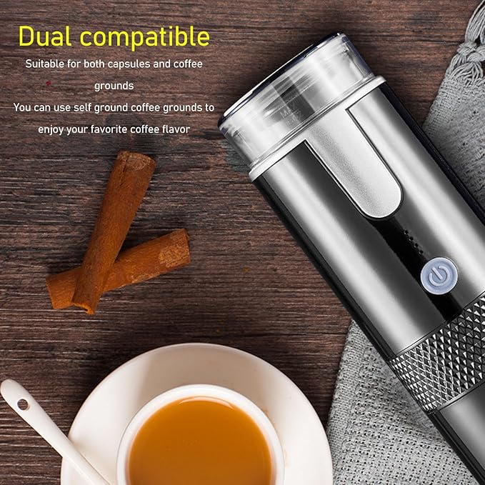 Luocute Portable Coffee Maker, Handheld Espresso Machine with 1200mAh Battery and Type C Cable, Compatible with Capsules and Ground Coffee, for Travel Camping Hiking