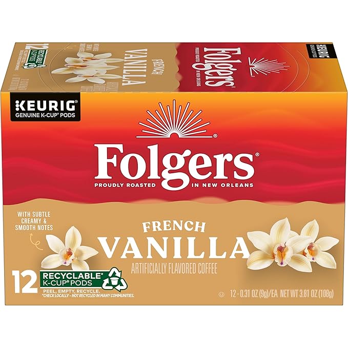 Folgers French Vanilla Flavored Coffee, 72 Keurig K-Cup Pods