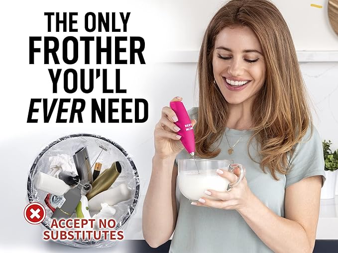 Zulay Powerful Milk Frother Handheld Foam Maker for Lattes - Whisk Drink Mixer for Coffee, Mini Foamer for Cappuccino, Frappe, Matcha, Hot Chocolate by Milk Boss (Best Mom)