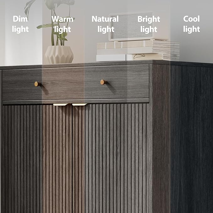 Mericonia Farmhouse Buffet Sideboard Cabinet with Storage, Fluted Coffee Bar with Doors and Adjustable Shelves, Modern Wood Console Cabinet for Kitchen, Livingroom (Fluted 2 Door, Grey)