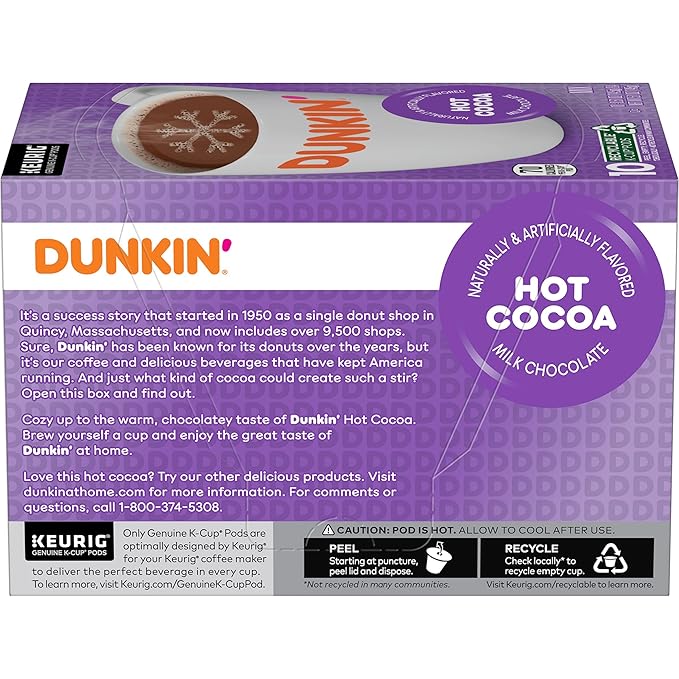 Dunkin' Milk Chocolate Hot Cocoa, 10 Keurig K-Cup Pods
