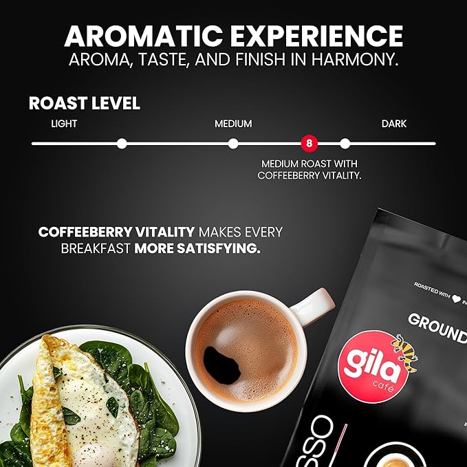 gila café Ground Coffee Medium Roast Espresso 32oz (1-Pack) - 100% Mexican Arabica Bean Coffee Grounds - Made with Coffeeberry - Chocolate, Hazelnut, Vanilla Notes