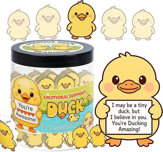 Positive Duck Jar with 60 Daily Affirmation Cards, Emotional Support Gift, Duck Gift for Women, Birthday for Girls, Inspirational Gifts for Women, Back to School Student Present