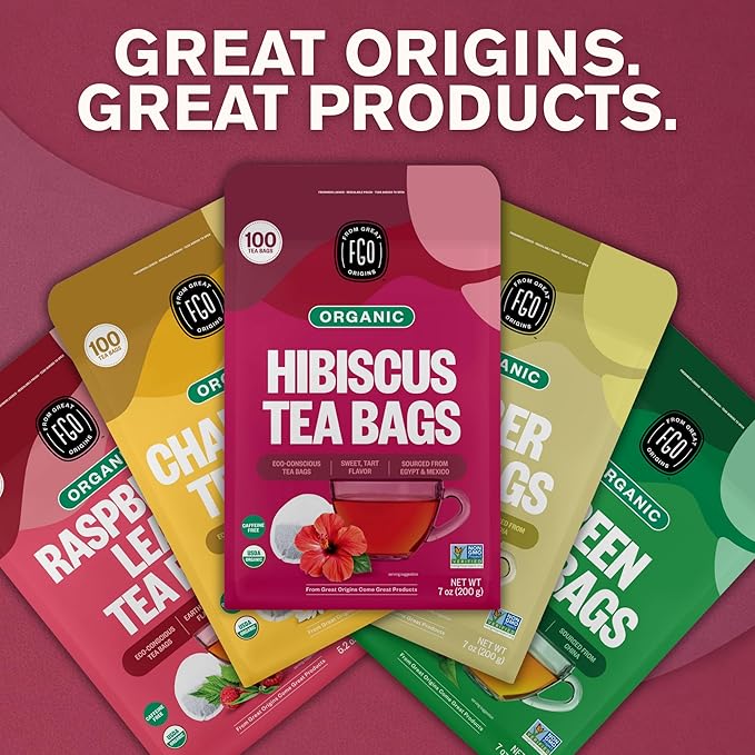 FGO Organic Hibiscus Tea, 100 Count, Eco-Conscious Tea Bags, Caffeine Free, Packaging May Vary (Pack of 1)