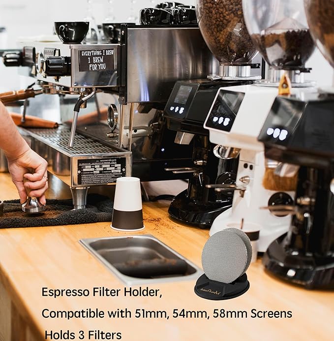 Coffee Puck Screen Holder - Silicone Puck Screen Stand - Compatible with 51mm 53.3mm 58.5mm, 3 Coffee Filters - Easy to clean Puck Screen Holder - Black