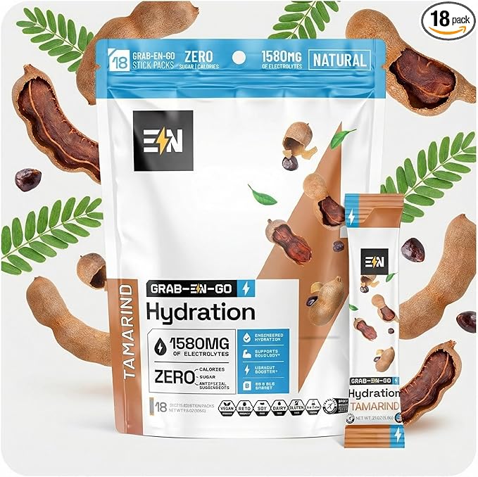 Engineered Nutrition Sugar-Free Electrolyte Powder Packets - Tamarind Flavor - Keto Hydration Packets w/Magnesium, Potassium & Sodium - Zero Calorie, Vegan, Non-GMO, Gluten-Free - 18 Single Servings