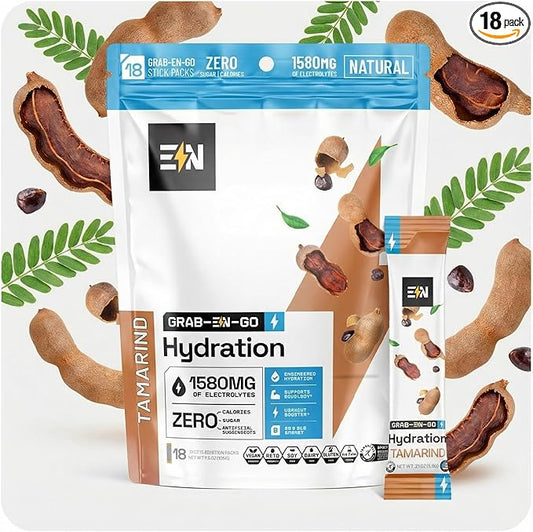 Engineered Nutrition Sugar-Free Electrolyte Powder Packets - Tamarind Flavor - Keto Hydration Packets w/Magnesium, Potassium & Sodium - Zero Calorie, Vegan, Non-GMO, Gluten-Free - 18 Single Servings