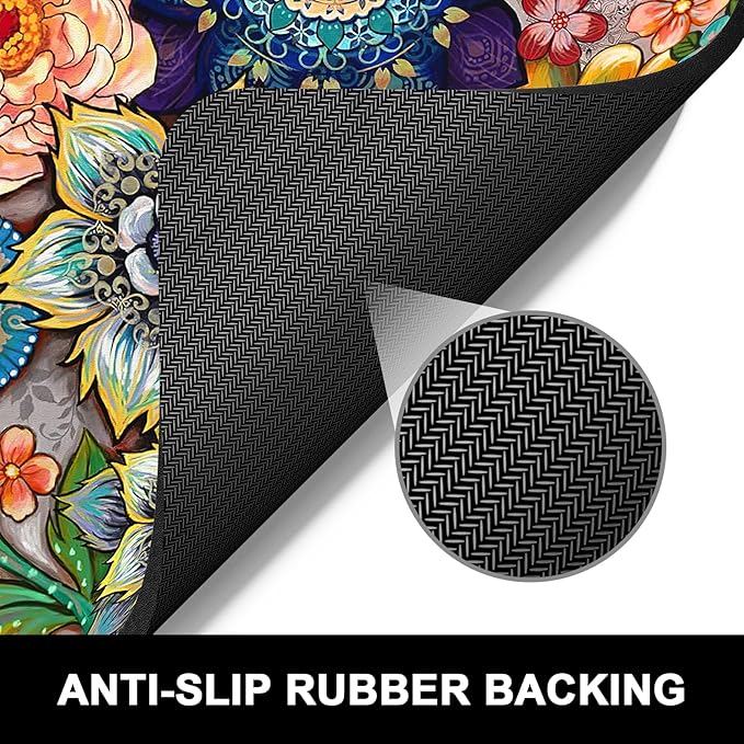 Rnivvi Dish Drying Mat for Kitchen Counter, 16 x 18" Cute Flower Theme Absorbent Heat Resistant Drying Pad with Non-slip Rubber, Coffee Bar Mats for Coffee Machine Dish Rack, Mandala Floral