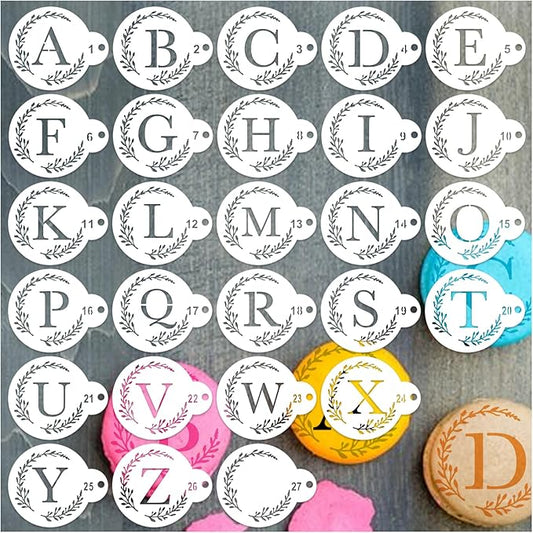 Small Letter Stencil for Cakes Cookie Decorating Stencils Reusable Alphabet Stencil on Baking Coffee Decorating Card Making (27 Letter Cookie)