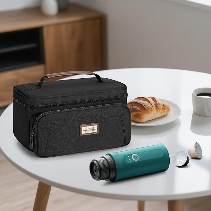 CURMIO Carrying Case Compatible with OutIn Nano Portable Electric Espresso Machine, Camping Coffee Maker Travel Bag with Pockets for Capsules and Accessories, Black