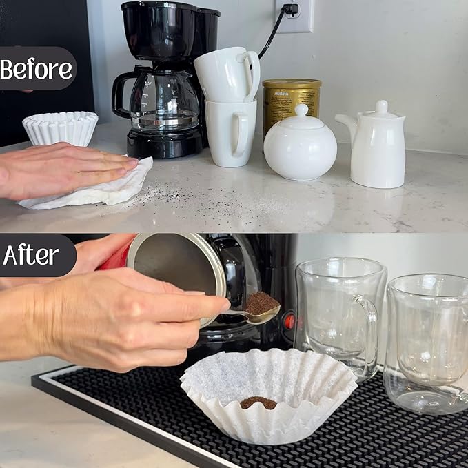 Bar Mats for Countertop with White Frame, Premium Silicone Coffee Mat 18x12 in, Heavy Duty Espresso Machine Mat Protector Pad and Coffee Matt for Counter, Bar Accessory for Modern Kitchens