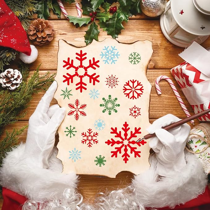 16 Pieces Christmas Snowflake Stencil Reusable Large Winter Stencils Plastic Holiday Crafts Stencils for Window Glass Wall Doormat Wood Decoration (16 Snowflakes)