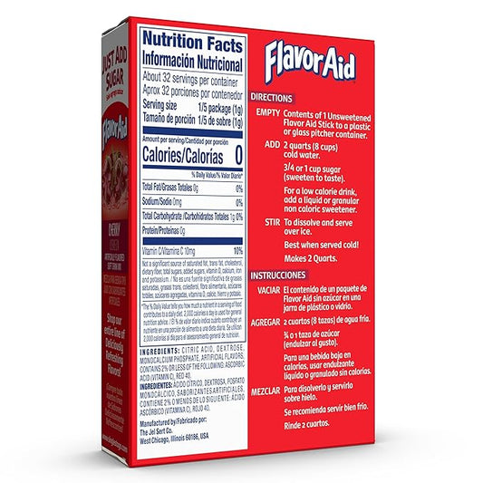 Flavor Aid Cherry Unsweetened Drink Mix Pitcher Packets, 2 Quart (6 Sticks), 72 Count